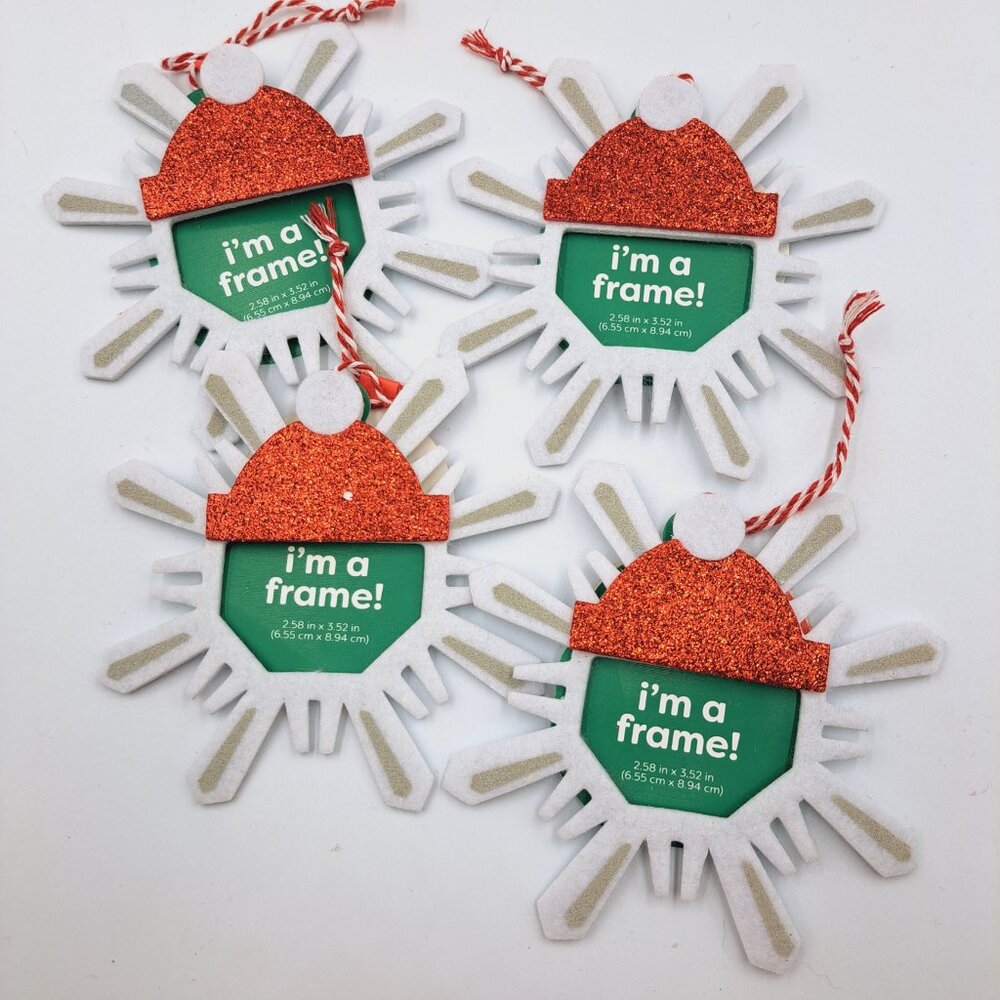 Snowflake Picture Frame Christmas Holiday Ornaments Set of Four or More